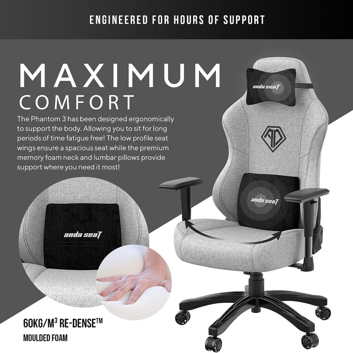 Gaming-stol AndaSeat Phantom 3 Sort Grå